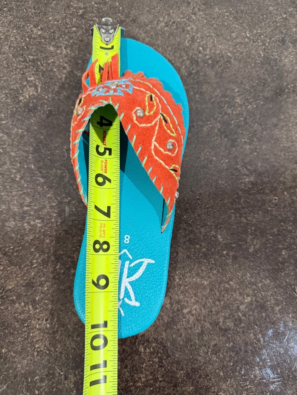 Turquoise Footbed Sandal with Orange Fringe Embroidery and Concho Studs Size 8 - Picture 9 of 9